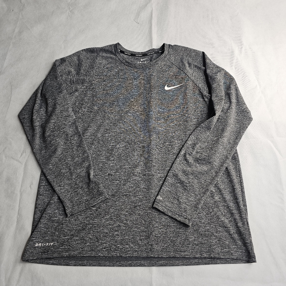 Men's Nike Swim Dri Fit Gray Shirt Size L Large Long Sleeve UPF 40+ Performance